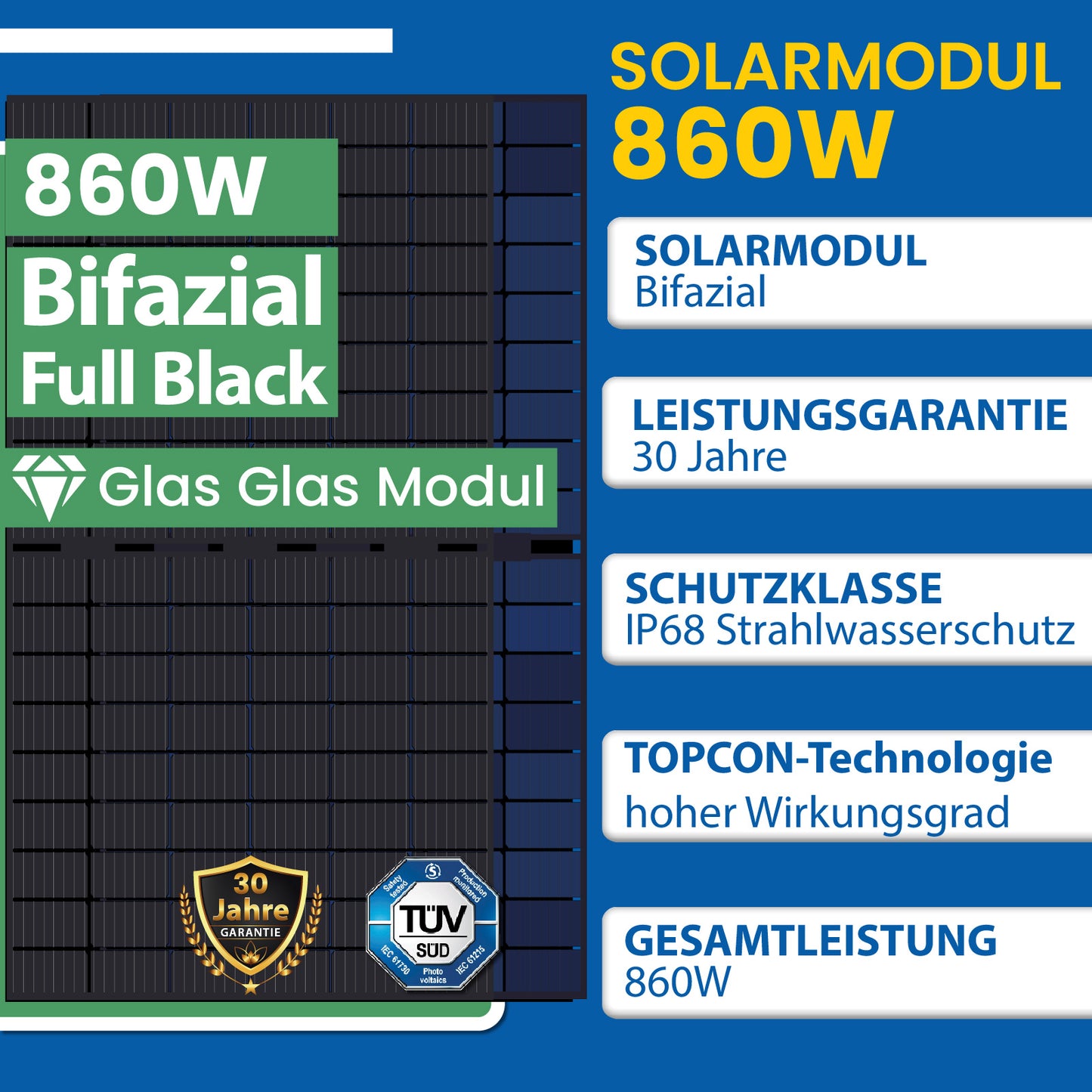 860W Balkonkraftwerk Set inkl. 2x430W Bifaziale Solarmodule, Anker SOLIX Solarbank E1600 Solarspeicher, 10m Schukostecker und Neu Generation Upgradefähiger Deye 800W WIFI Wechselrichter mit Relais