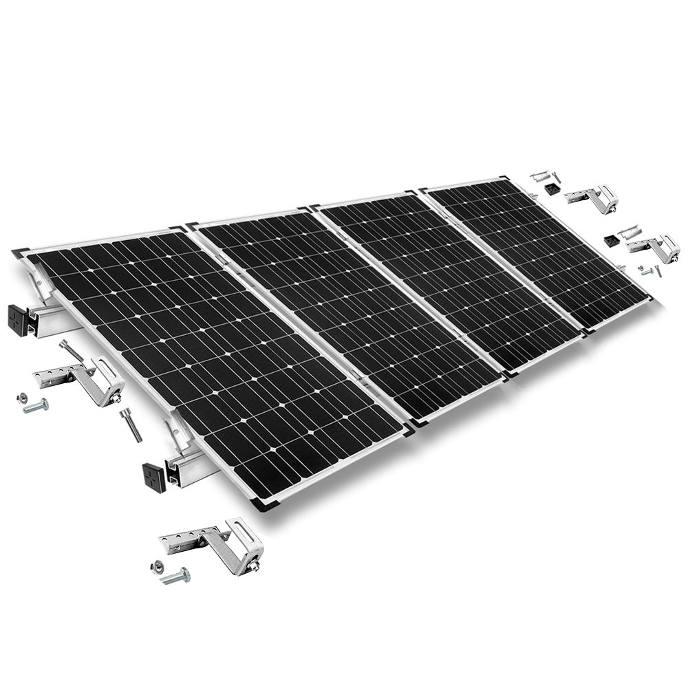 Befestigungskit mit Dachhaken 3-fach verstellbar (für Dachziegel) für Schrägdachmontage 4 Solarpanels Rahmenhöhe 30mm