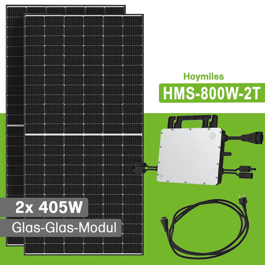 810W Balkonkraftwerk Hoymiles HMS - 800W - 2T mit 2 x 405W Bifaciale Glas Glas Module - STROMDAO / Corrently