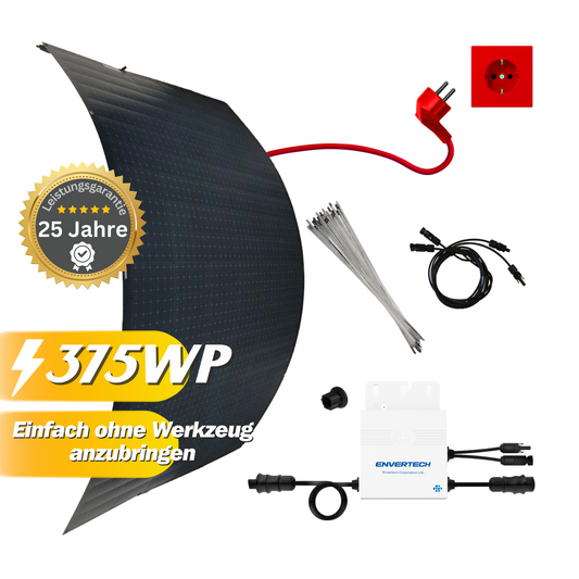 Balkonkraftwerk 375Wp / 300W mit 375 S-Flex 6 II und EVT-300 , Full Black Mini-Solaranlage, Plug and Play