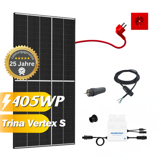 Balkonkraftwerk 405Wp / 300W mit Trina Vertex S und Envertec EVT-300, Mini-Solaranlage, Plug and Play