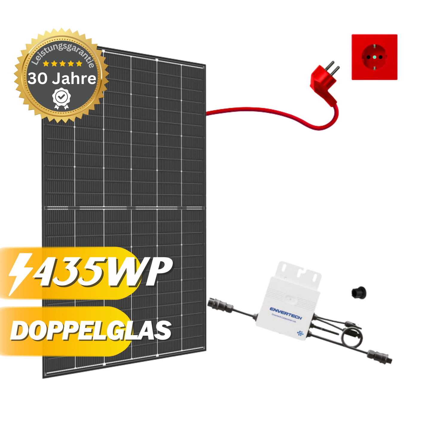 Balkonkraftwerk 435Wp / 400W mit Trina Vertex 435W Vertex S+ Doppelglas und Envertech EVT-400-R, Mini-Solaranlage, Plug and Play