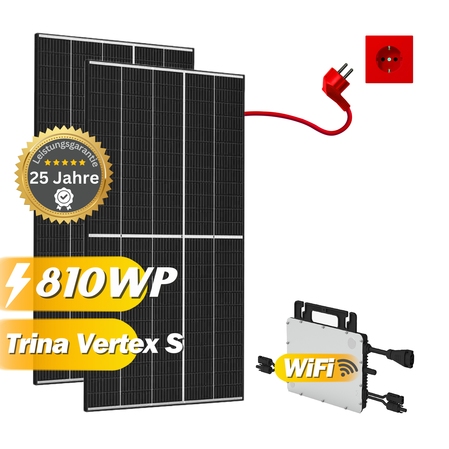 Balkonkraftwerk 810Wp / 800W mit Trina Vertex S und Hoymiles HMS-800W-2T, Mini-Solaranlage, Plug and Play