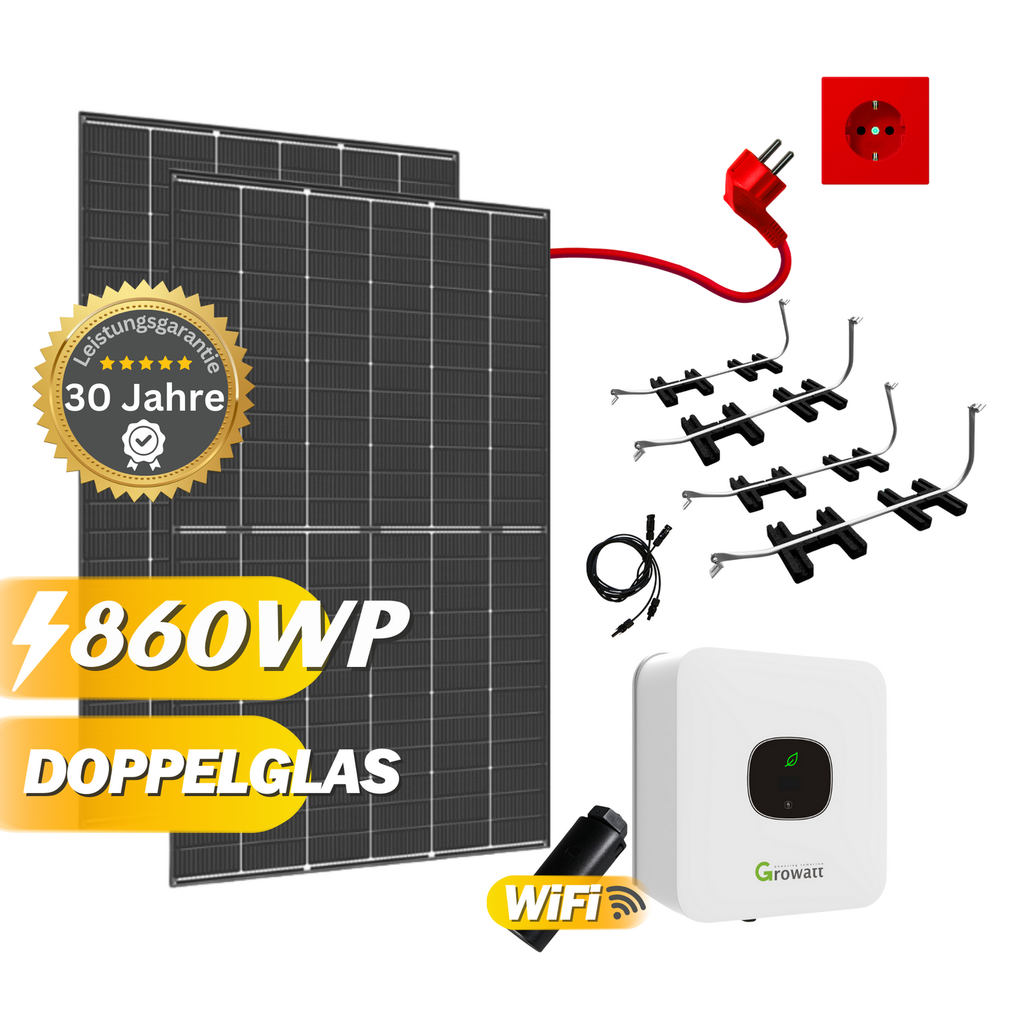 Mini Solaranlage Flachdach Komplettset 800W Growatt und 2x Trina 430Wp, inkl. ValkBox3 und WiFi Stick