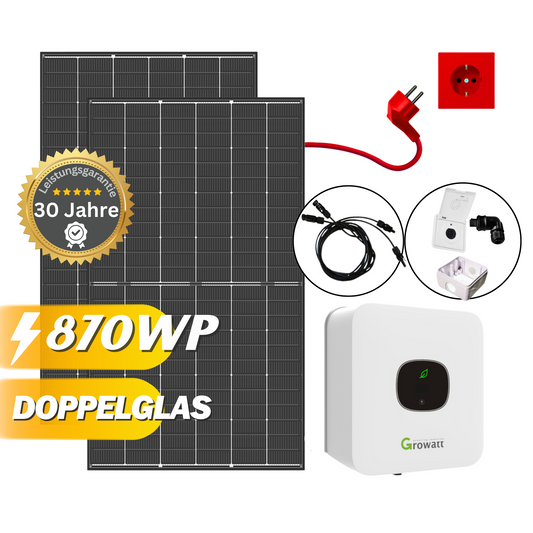 Balkonkraftwerk Set 870Wp / 600W mit Trina Solar Vertex S+ und Growatt MIC 600TL-X, Mini-Solaranlage, Plug and Play