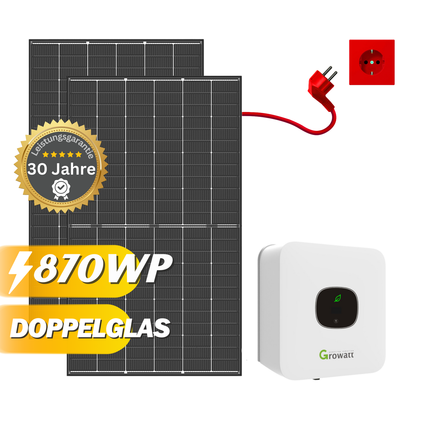 Balkonkraftwerk 870Wp / 800W mit Trina Solar Vertex S+ Doppelglas und Growatt MIC 800TL-X, Mini-Solaranlage, Plug and Play