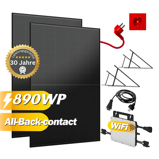 Balkonkraftwerk Komplettset 890Wp / 800W mit AIKO Solar 445Wp und Hoymiles HMS-800W-2T inkl. Anschlusskabel und Befestigung