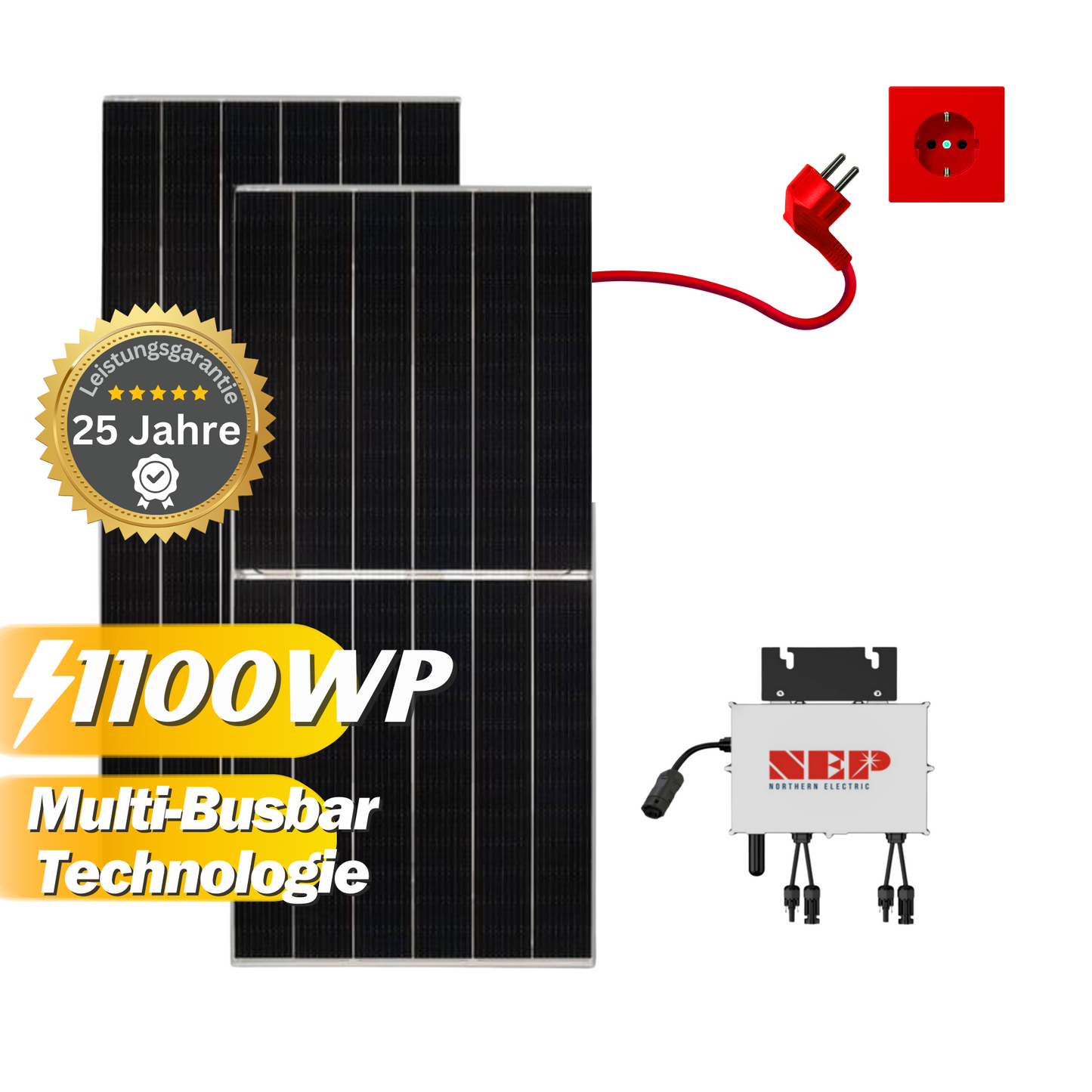 XXL- Balkonkraftwerk 1100Wp / 800W mit Jinko Solar 550Wp und NEP BDM800X WiFi, Mini-Solaranlage, Plug and Play