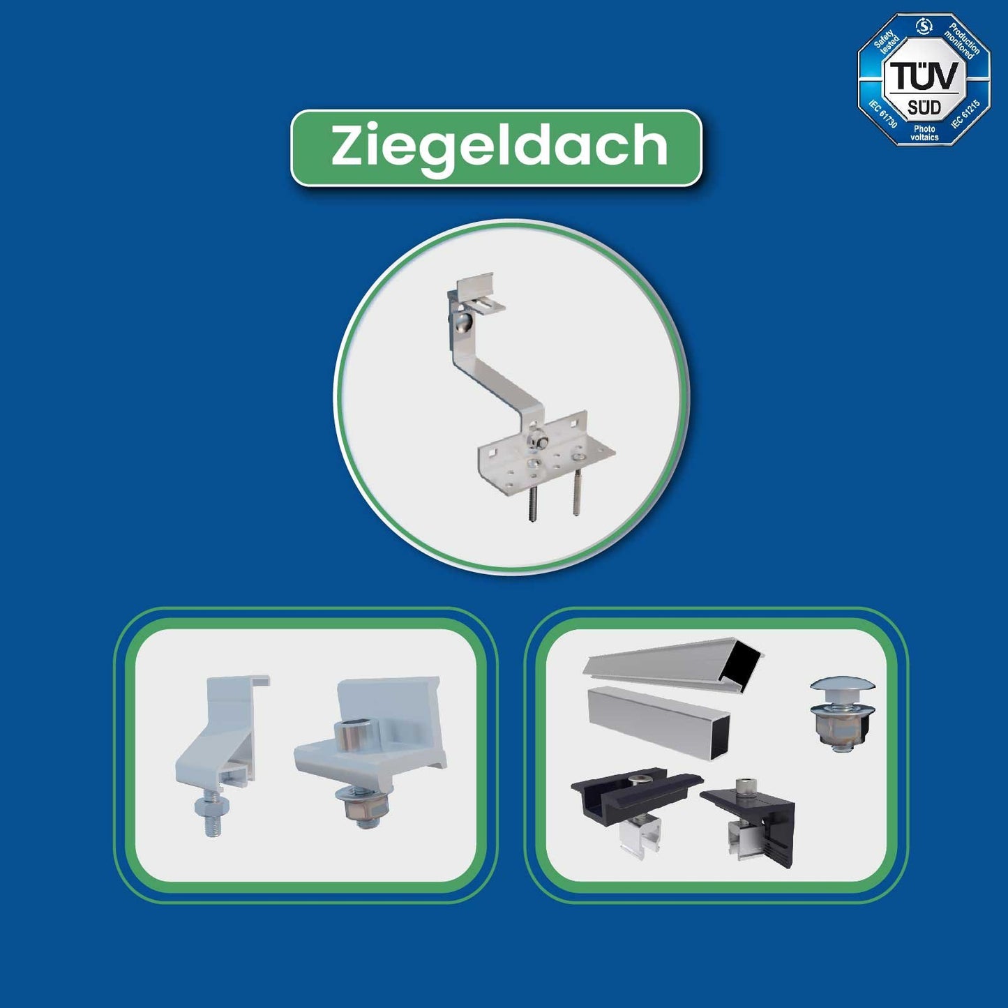 Ziegeldach PV Montagesystem für fast alle Ziegeldächer geeignet für 2 Module (Variante: Zusammenhängend / Einzelmontage: 2 Module zusammenhängend montiert)