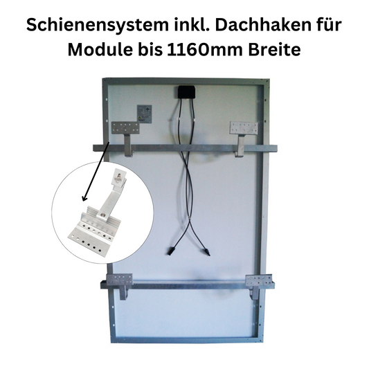 Schienensystem inkl. verstellbarem Dachhaken für Module bis 1160mm Breite