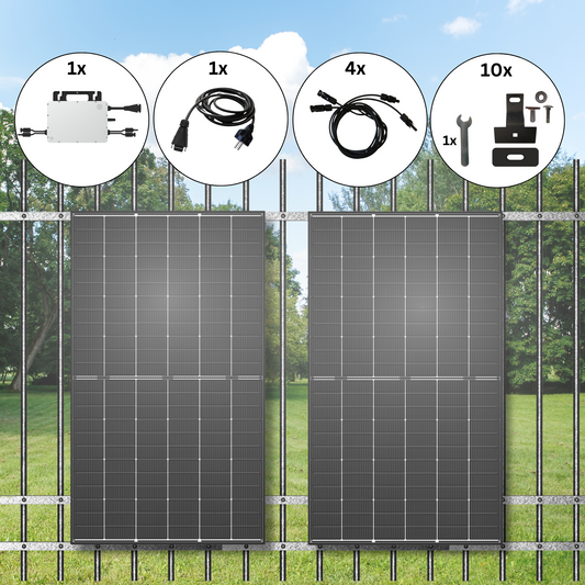 Solarzaun-Set 870Wp / 800W mit Trina Solar Vertex S+ Doppelglas und Hoymiles HMS-800W-2T zur Zaunbefestigung, Mini-Solaranlage, Plug and Play