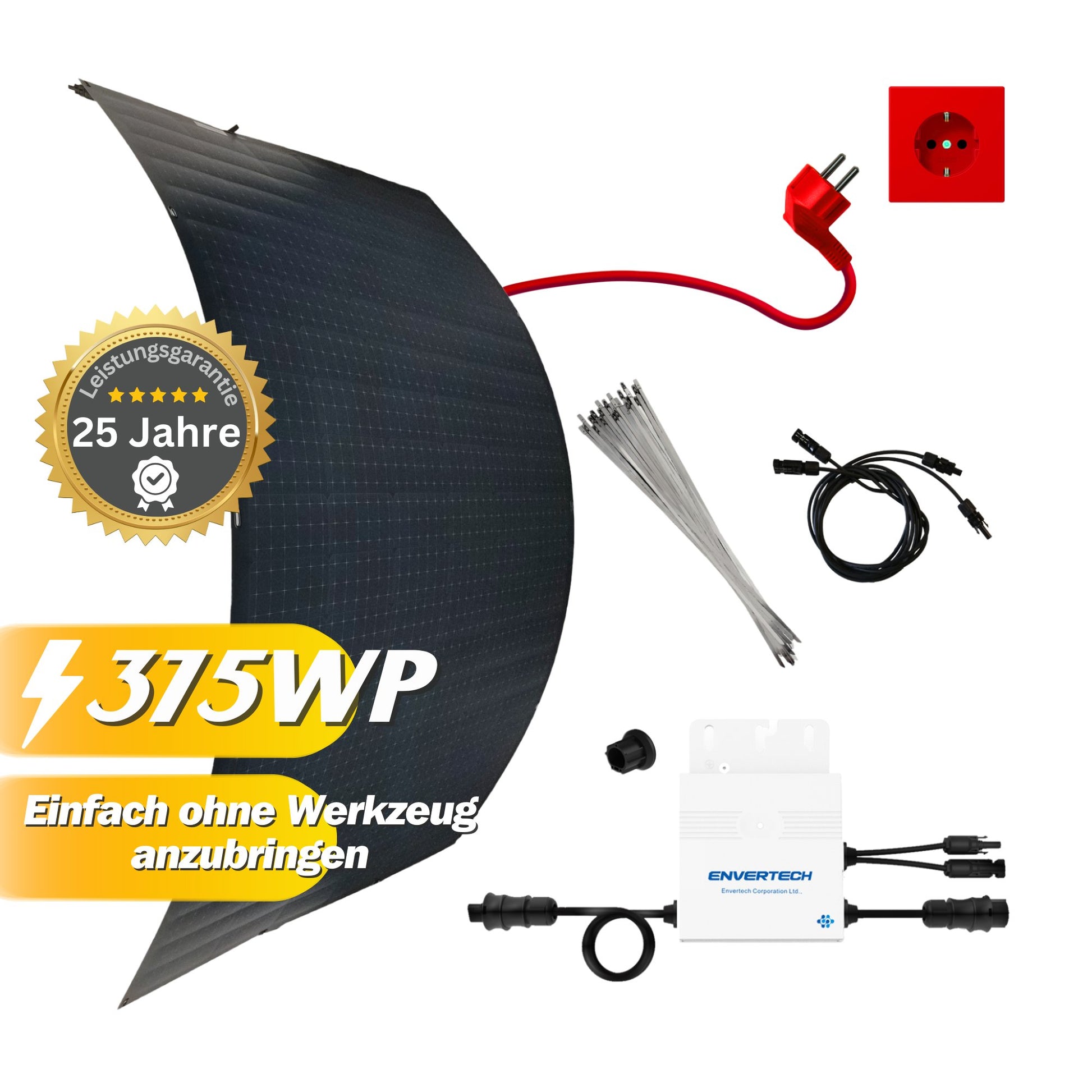 Balkonkraftwerk 375Wp / 300W mit 375 S - Flex 6 II und EVT - 300 , Full Black Mini - Solaranlage, Plug and Play - STROMDAO / Corrently