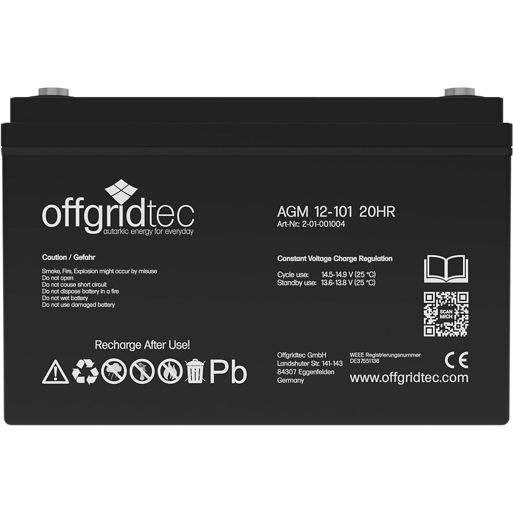 Offgridtec® AGM 101Ah 20HR 12V - Solar Batterie Akku Extrem zyklenfest