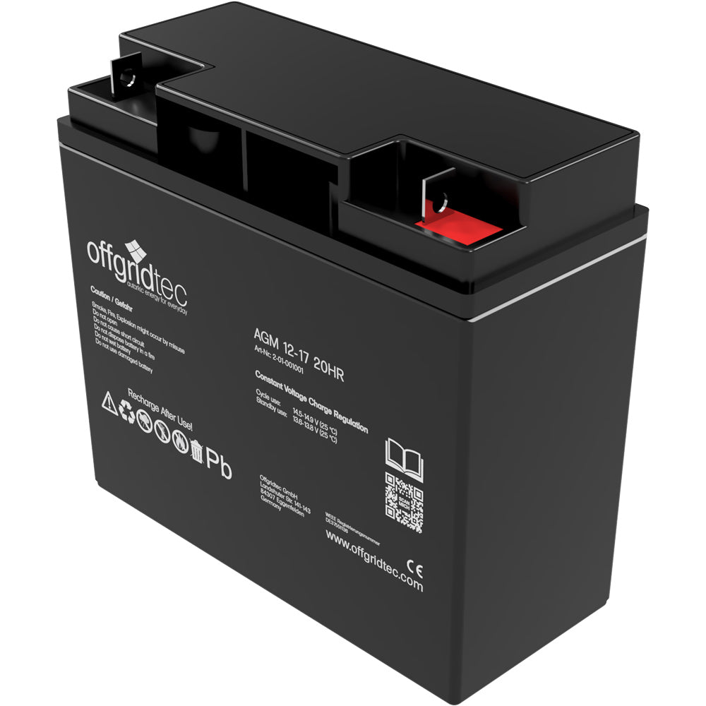 Offgridtec® AGM 17Ah 20HR 12V - Solar Batterie Akku Extrem zyklenfest