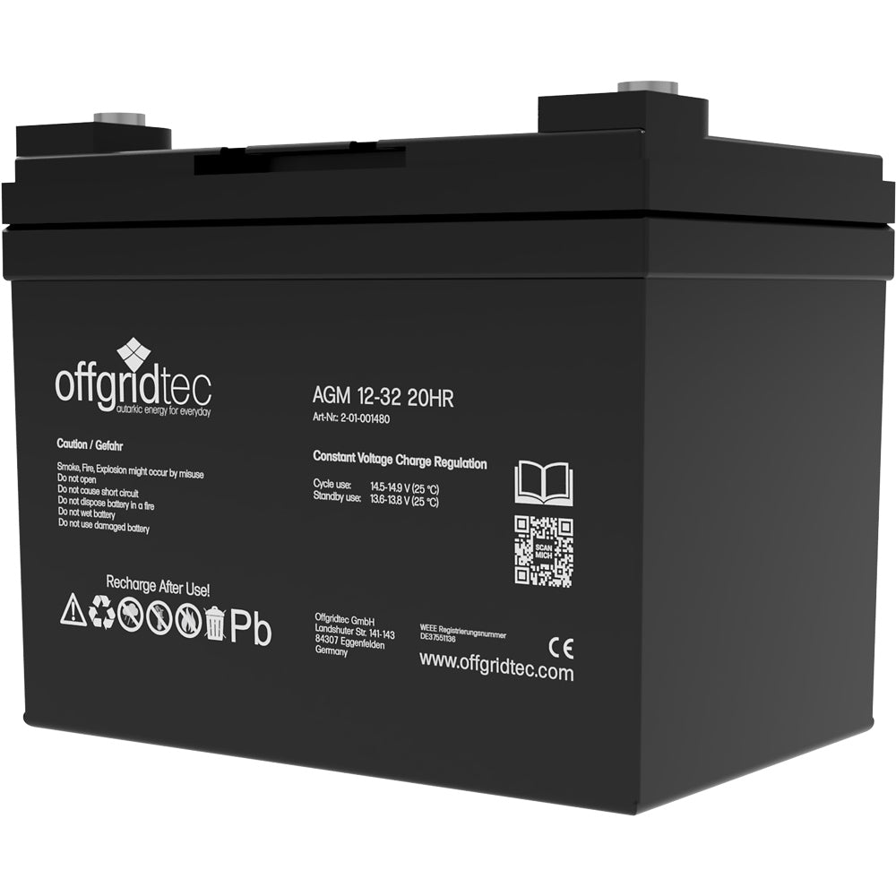Offgridtec® AGM 32Ah 20HR 12V - Solar Batterie Akku Extrem zyklenfest