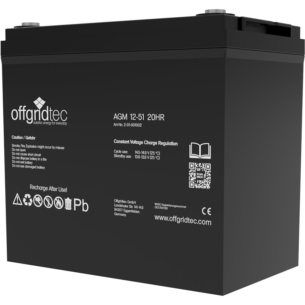 Offgridtec® AGM 51Ah 20HR 12V - Solar Batterie Akku Extrem zyklenfest