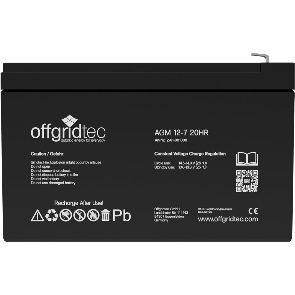 Offgridtec® AGM 7Ah 20HR 12V - Solar Batterie Akku Extrem zyklenfest