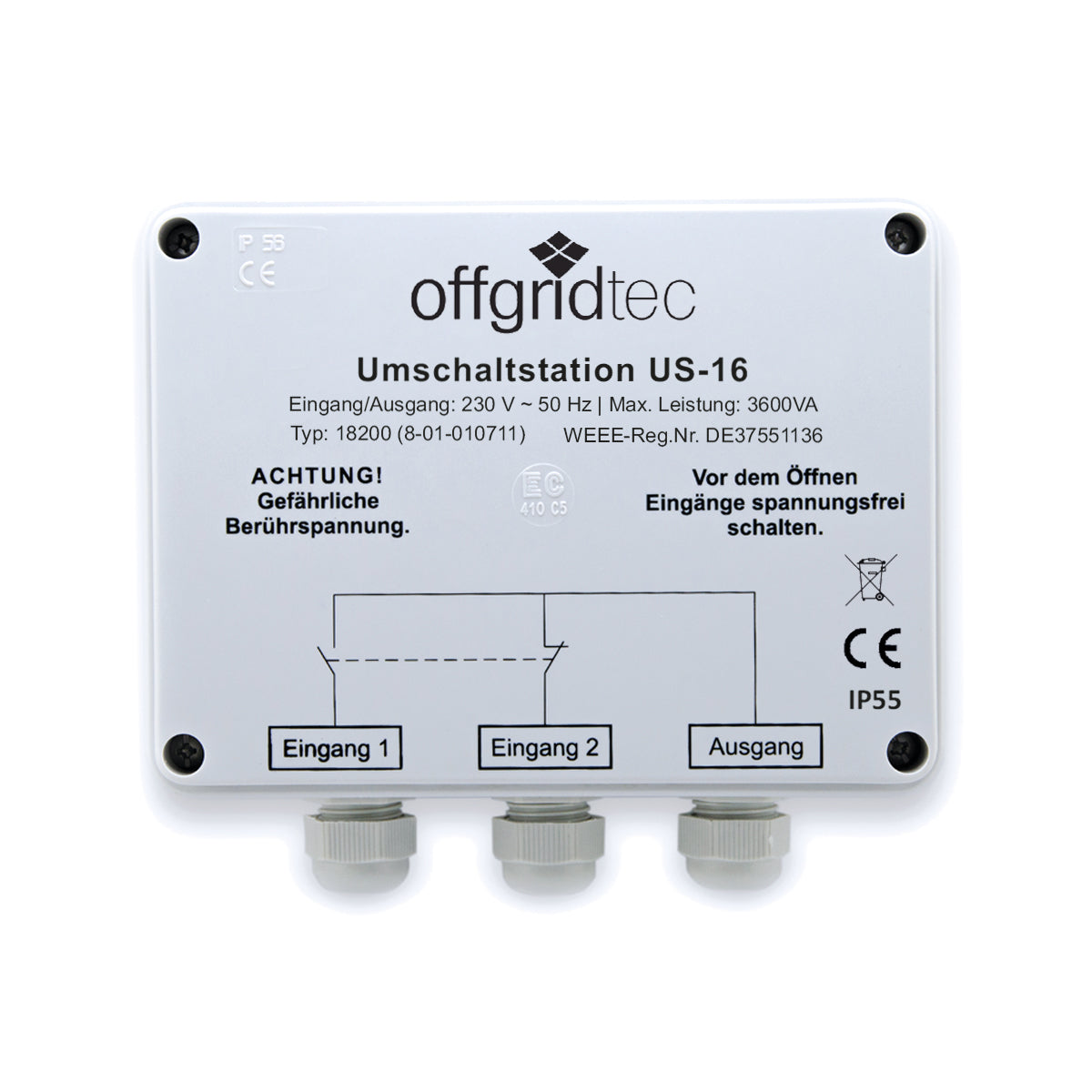 Umschaltstation für Netzvorrangschaltung US-16 230V 16A 3600W