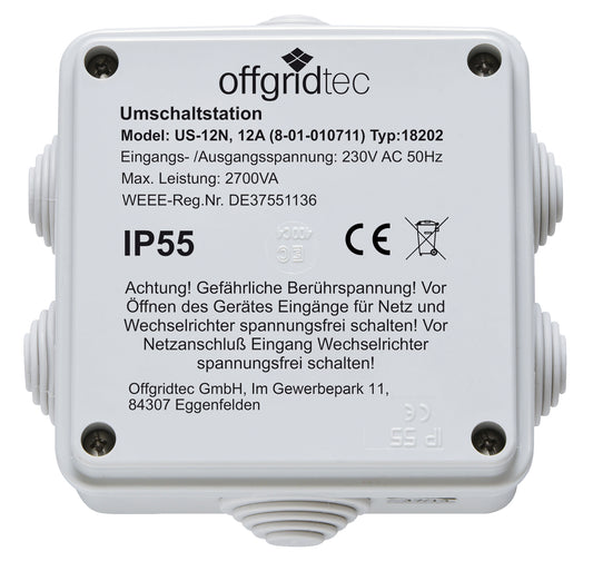 Umschaltstation für Netzvorrangschaltung US-12 230V 12A 2700W 230VAC