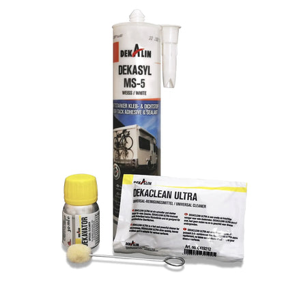Glue set Dekalin 6270134 DEKAsyl MS-5 white 290ml power glue / decavator / wool wiper / cleaning cloth